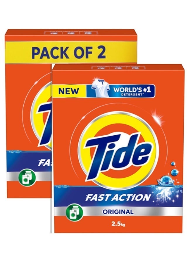 تايد مسحوق غسيل تايد فاست أكشن الأصلي – 2.5 كجم × 2 (إجمالي 5 كجم) | إزالة قوية للبقع | للغسالات - Image 1